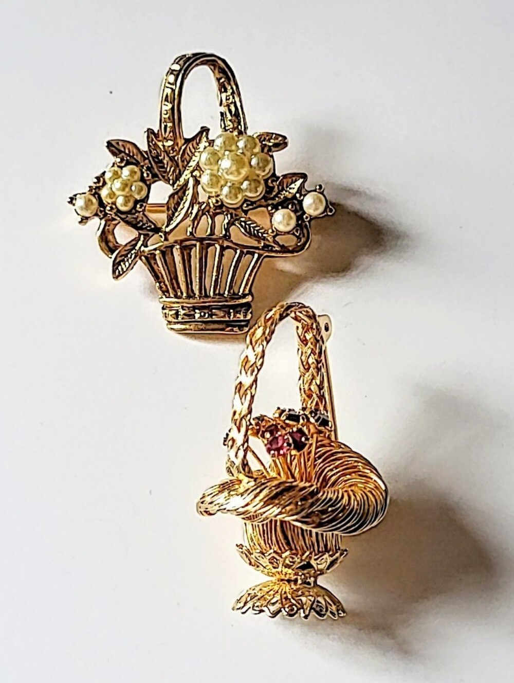 Basket Shaped Brooches Wire Wrapped with Multi-colored Stones